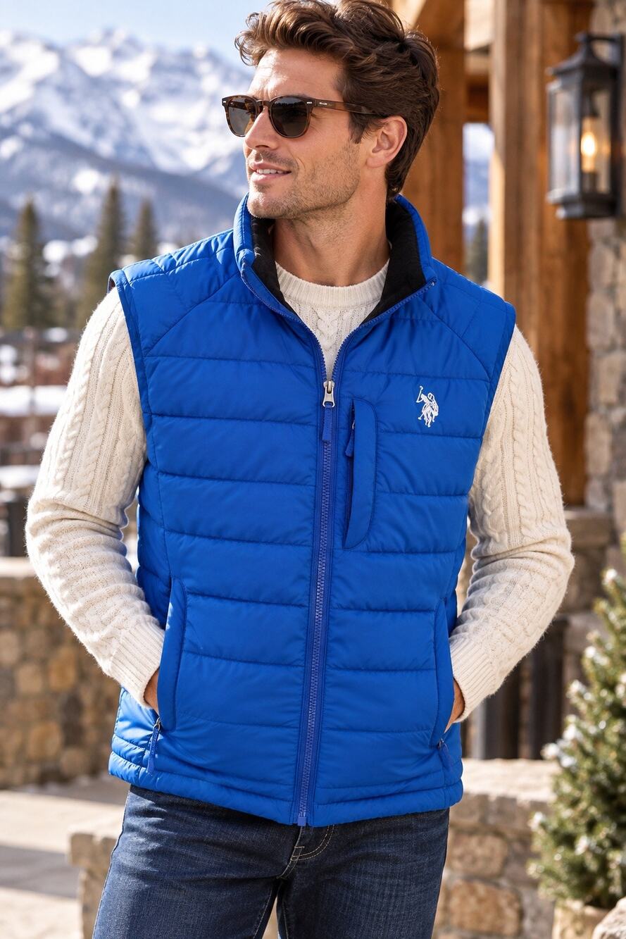 Preppy Sporty Gorpcore U.S. Polo Assn Royal Blue Quilted Classic Puffer Vest S